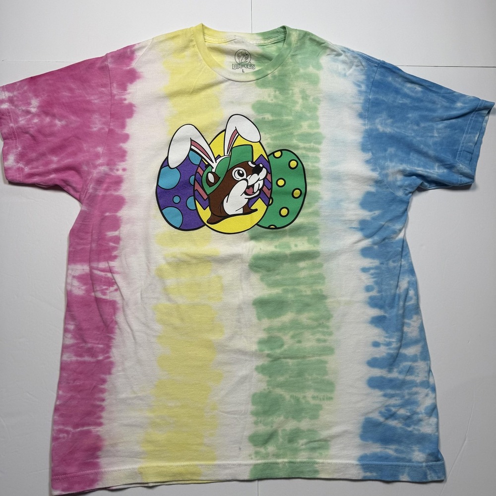 Buc-ee's Shirt Mens Large Tie Dye Easter Bunny Eggs Graphic Tee Funny Quote‎